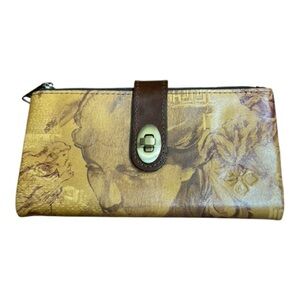 Patricia Nash Wallet/Wristlet Sketchbook Print Tan/Brown Turn Lock